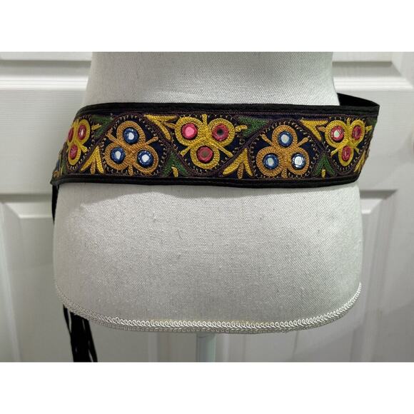 STREETS AHEAD Black Leather Colorful Discs SMALL Gypsy Hippie Boho Tie Belt NEW main image 8